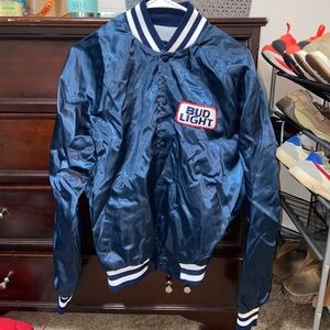 Authentic Anheuser Busch Bud Light Vintage Blue Satin Varsity Bomber Jacket